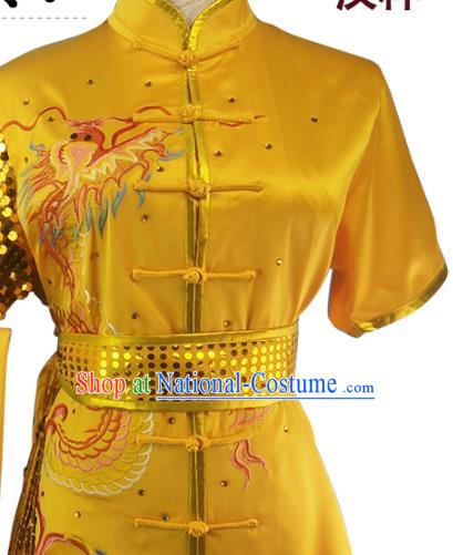 Top Chinese Martial Arts Competition Clothing Southern Boxing Performance Embroidered Yellow Outfits Wushu Kung Fu Garment Costume