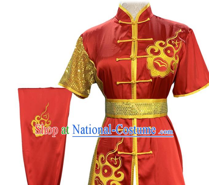 Top Chinese Wushu Kung Fu Garment Costumes Martial Arts Competition Clothing Southern Boxing Performance Red Outfits