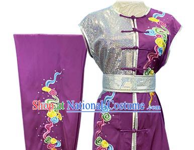 Top Chinese Kung Fu Garment Costumes Martial Arts Wushu Competition Clothing Southern Boxing Performance Purple Outfits