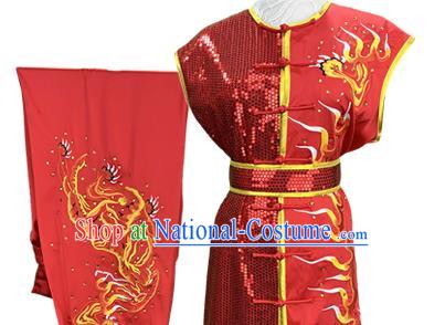 Top Chinese Southern Boxing Performance Red Sleeveless Outfits Kung Fu Competition Garment Costumes Martial Arts Wushu Clothing