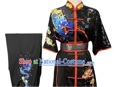 Top Chinese Martial Arts Wushu Performance Clothing Southern Boxing Embroidered Dragon Outfits Kung Fu Competition Black Garment Costumes