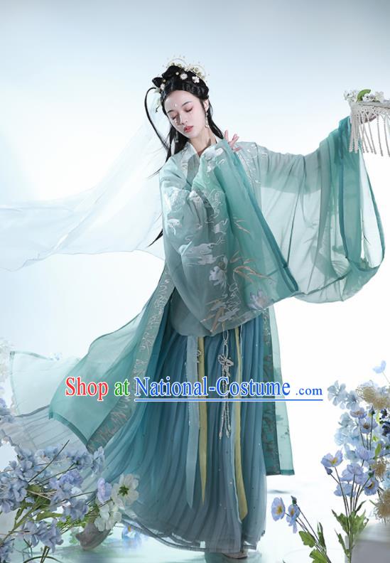 China Tang Dynasty Palace Princess Historical Clothing Ancient Court Lady Embroidered Green Dress Traditional Hanfu Garments