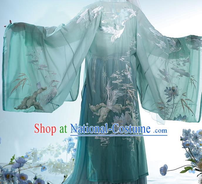 China Tang Dynasty Palace Princess Historical Clothing Ancient Court Lady Embroidered Green Dress Traditional Hanfu Garments