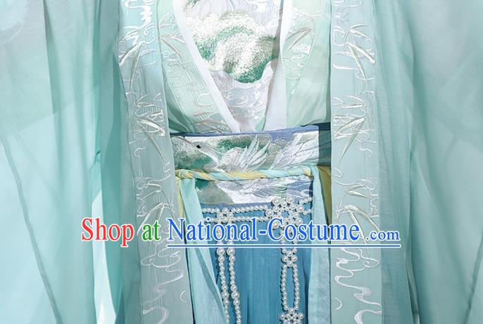 China Tang Dynasty Palace Princess Historical Clothing Ancient Court Lady Embroidered Green Dress Traditional Hanfu Garments