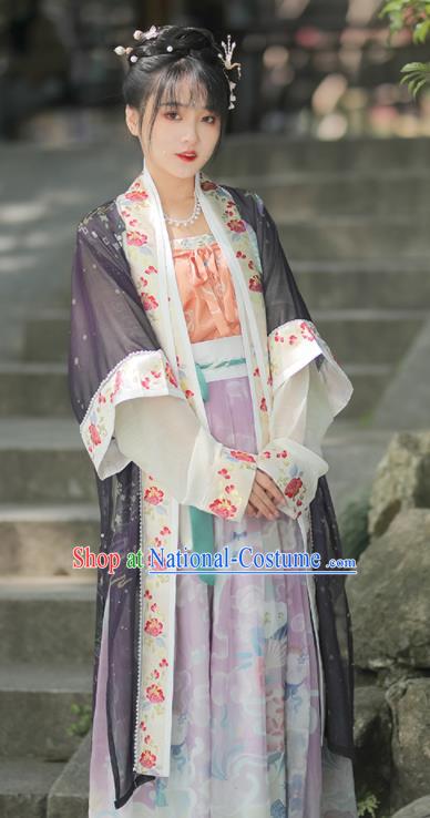 China Traditional Song Dynasty Historical Clothing Ancient Young Lady Embroidered Dress Hanfu Garments