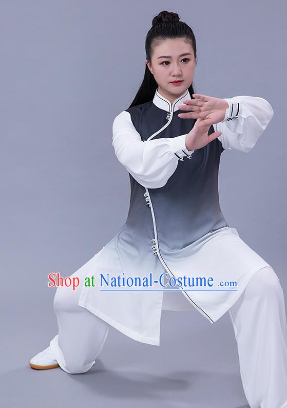 Chinese Tai Ji Training Garments Martial Arts Shadowboxing Competition Black Slant Opening Outfits Woman Tai Chi Chuan Performance Clothing