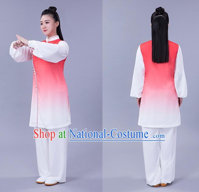 Chinese Woman Tai Chi Chuan Performance Clothing Tai Ji Training Garments Martial Arts Shadowboxing Competition Red Slant Opening Outfits