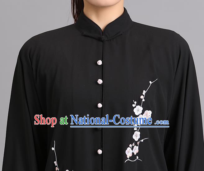 Chinese Martial Arts Printing Plum Garments Tai Ji Group Competition Black Outfits Woman Tai Chi Training Clothing