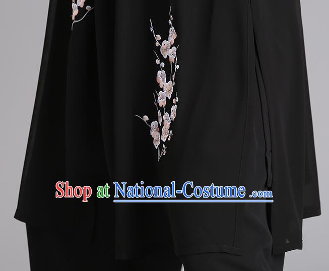 Chinese Martial Arts Printing Plum Garments Tai Ji Group Competition Black Outfits Woman Tai Chi Training Clothing