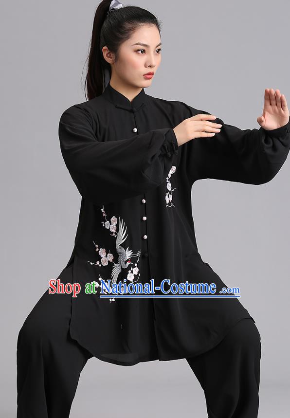 Chinese Martial Arts Printing Plum Garments Tai Ji Group Competition Black Outfits Woman Tai Chi Training Clothing