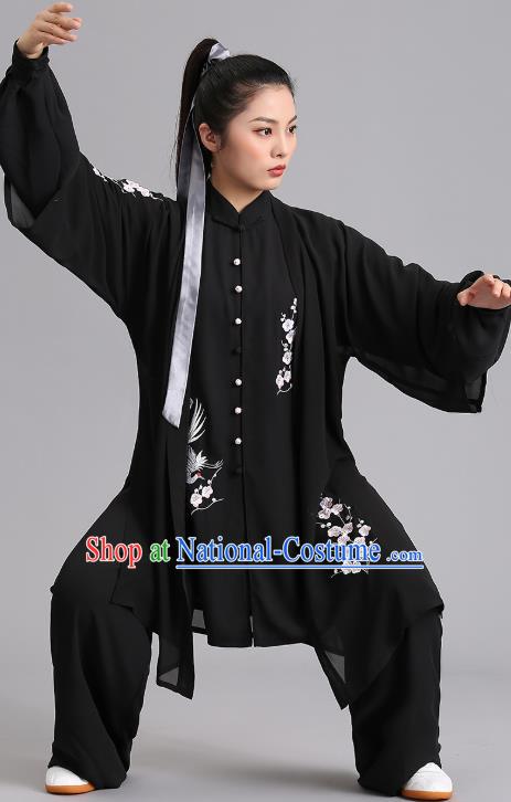 Chinese Martial Arts Printing Plum Garments Tai Ji Group Competition Black Outfits Woman Tai Chi Training Clothing