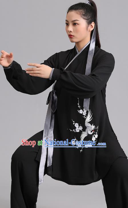 Chinese Kung Fu Tai Chi Training Clothing Martial Arts Embroidered Plum Garments Tai Ji Group Competition Black Outfits