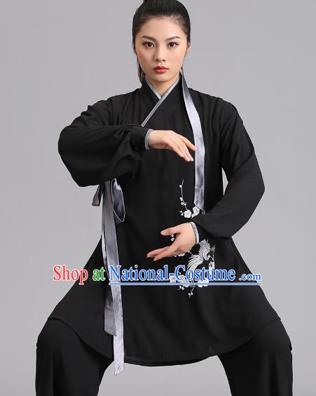 Chinese Kung Fu Tai Chi Training Clothing Martial Arts Embroidered Plum Garments Tai Ji Group Competition Black Outfits