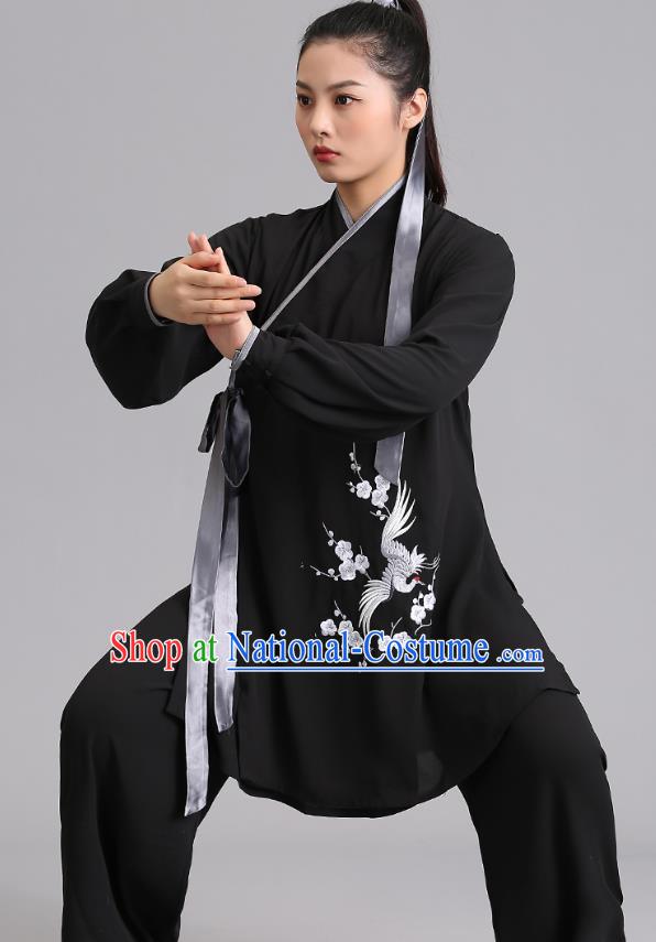 Chinese Kung Fu Tai Chi Training Clothing Martial Arts Embroidered Plum Garments Tai Ji Group Competition Black Outfits