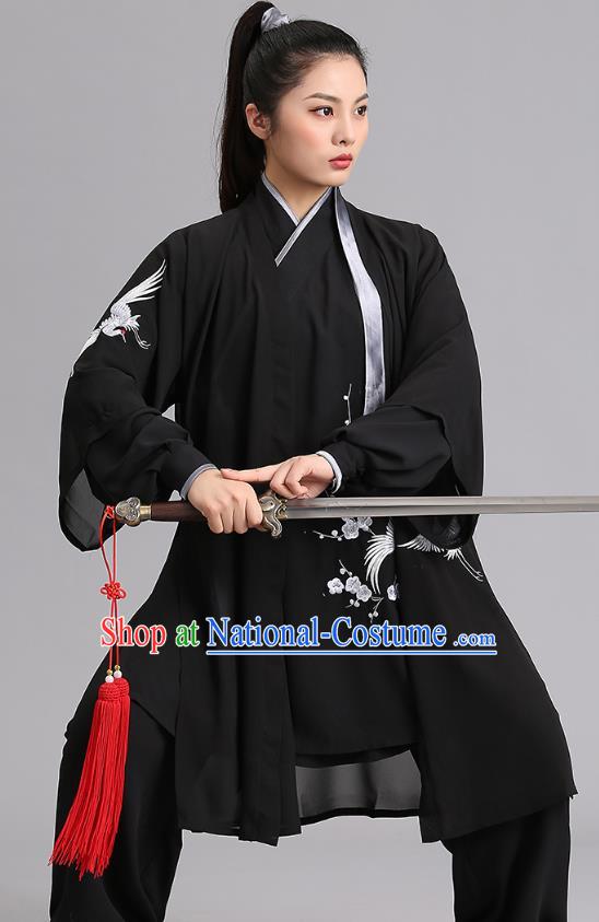 Chinese Kung Fu Tai Chi Training Clothing Martial Arts Embroidered Plum Garments Tai Ji Group Competition Black Outfits