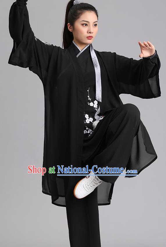 Chinese Kung Fu Tai Chi Training Clothing Martial Arts Embroidered Plum Garments Tai Ji Group Competition Black Outfits