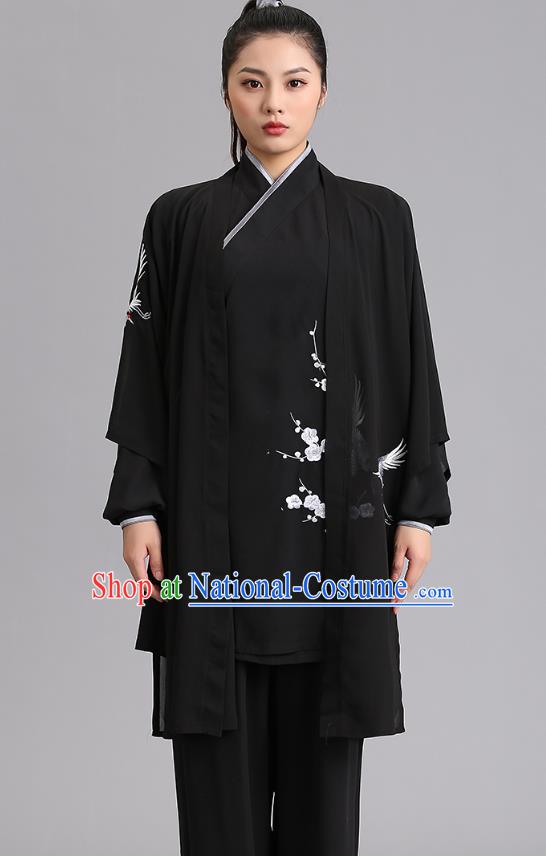 Chinese Kung Fu Tai Chi Training Clothing Martial Arts Embroidered Plum Garments Tai Ji Group Competition Black Outfits