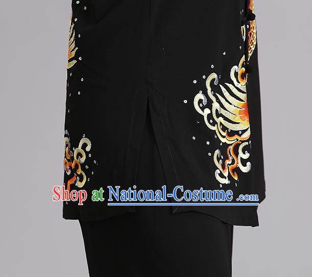 Chinese Tai Ji Competition Black Outfits Kung Fu Tai Chi Training Clothing Martial Arts Embroidered Dragon Garments