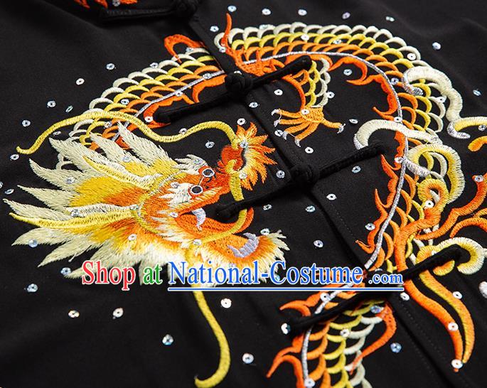 Chinese Tai Ji Competition Black Outfits Kung Fu Tai Chi Training Clothing Martial Arts Embroidered Dragon Garments