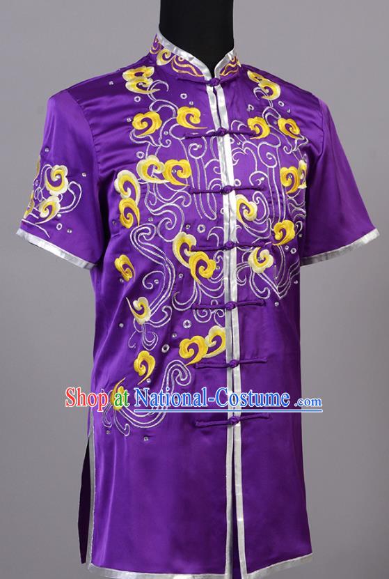 Top China Cudgel Play Performance Garment Costumes Southern Boxing Purple Uniforms Martial Arts Competition Clothing Kung Fu Embroidered Apparels