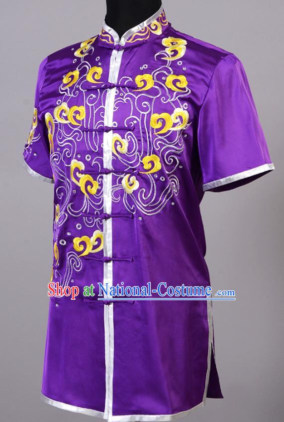 Top China Cudgel Play Performance Garment Costumes Southern Boxing Purple Uniforms Martial Arts Competition Clothing Kung Fu Embroidered Apparels