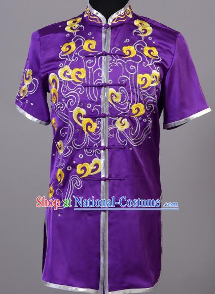 Top China Cudgel Play Performance Garment Costumes Southern Boxing Purple Uniforms Martial Arts Competition Clothing Kung Fu Embroidered Apparels