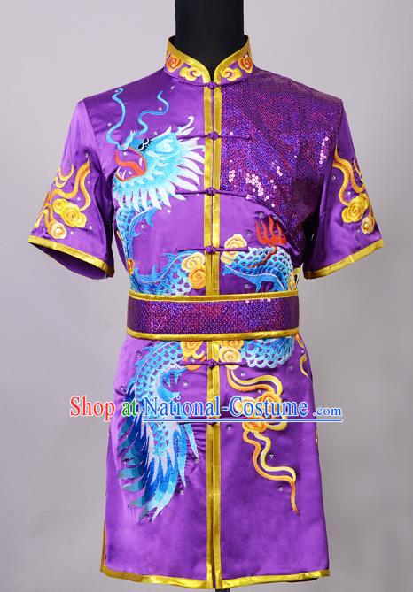 Top China Kung Fu Embroidered Apparels Cudgel Play Performance Garment Costumes Southern Boxing Purple Uniforms Martial Arts Competition Clothing