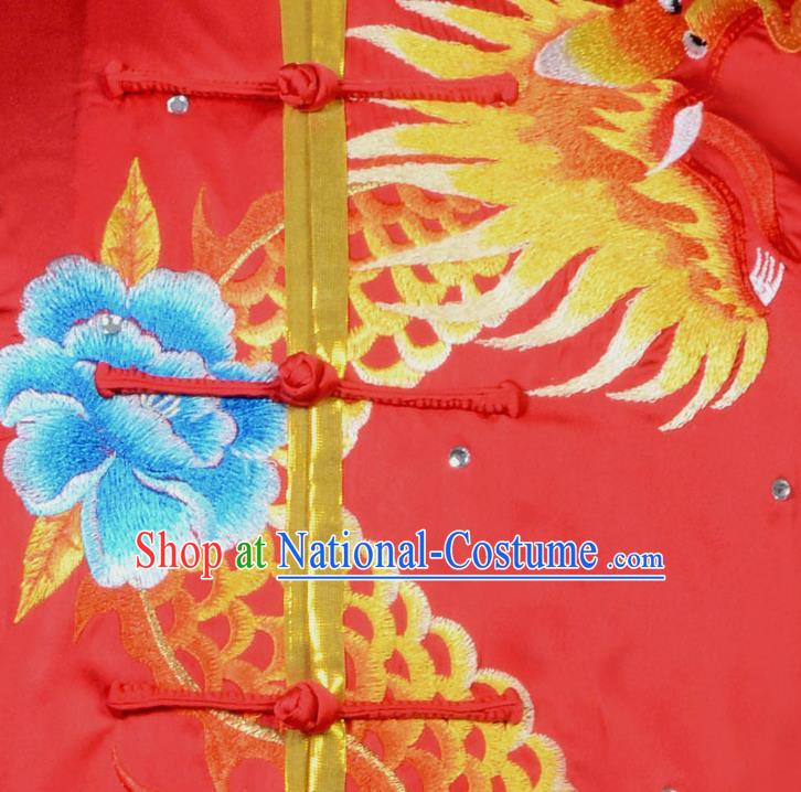 Top China Martial Arts Competition Clothing Kung Fu Embroidered Apparels Cudgel Play Performance Garment Costumes Southern Boxing Red Uniforms