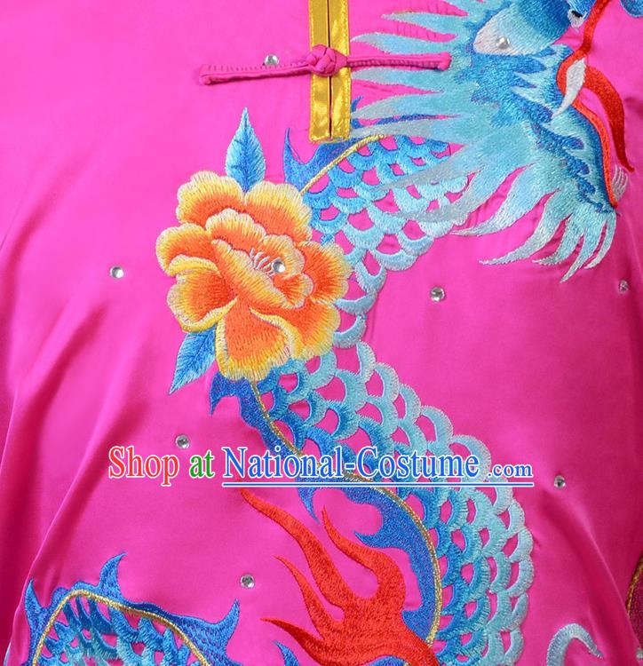 Top China Southern Boxing Performance Rosy Uniforms Martial Arts Competition Clothing Kung Fu Embroidered Apparels Cudgel Play Garment Costumes