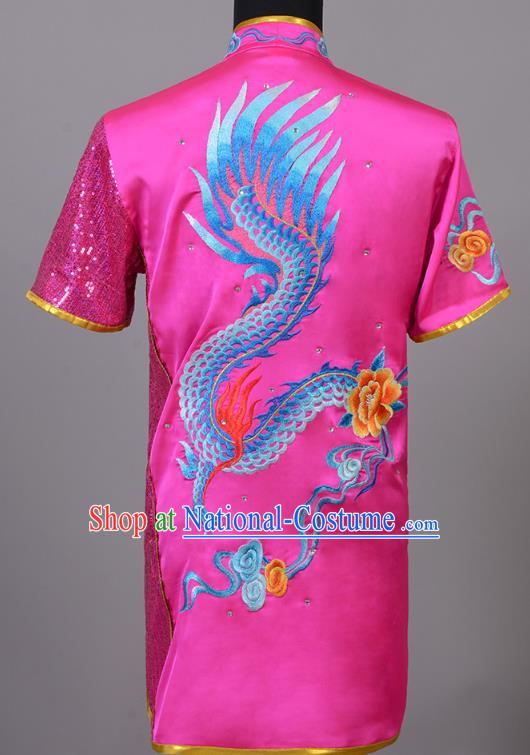 Top China Southern Boxing Performance Rosy Uniforms Martial Arts Competition Clothing Kung Fu Embroidered Apparels Cudgel Play Garment Costumes