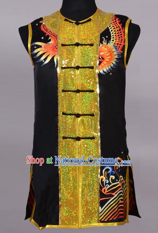 Top China Kung Fu Performance Apparels Cudgel Play Garment Costumes Southern Boxing Competition Uniforms Martial Arts Golden Sequins Clothing