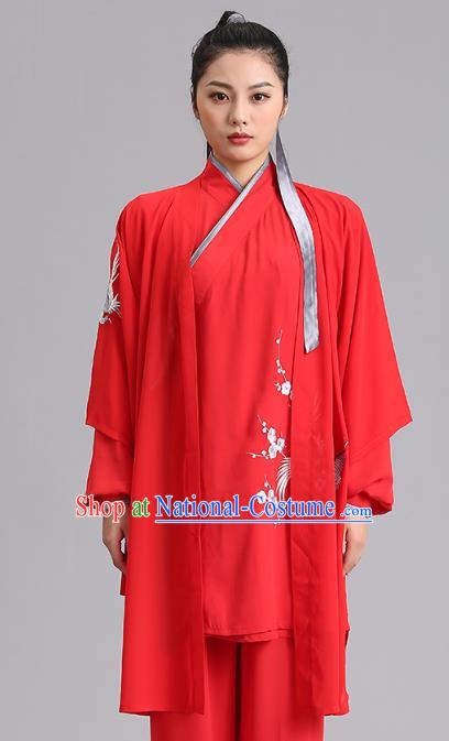 Chinese Tai Chi Performance Clothing Martial Arts Kung Fu Competition Garments Tai Ji Embroidered Red Three Pieces Outfits