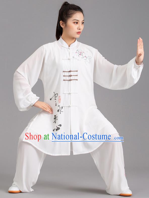 Chinese Martial Arts Competition Garments Tai Ji Ink Painting White Outfits Tai Chi Kung Fu Performance Clothing