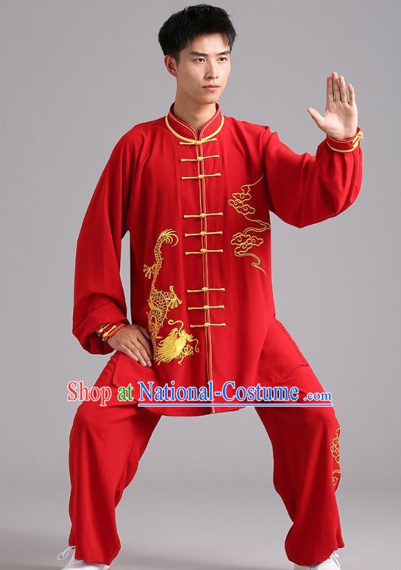 Chinese Tai Chi Kung Fu Performance Clothing Martial Arts Competition Garments Tai Ji Red Outfits for Men