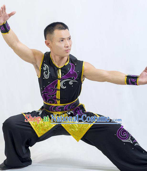 China Wushu Competition Black Uniforms Martial Arts Clothing Kung Fu Performance Suits Southern Boxing Garment Costumes