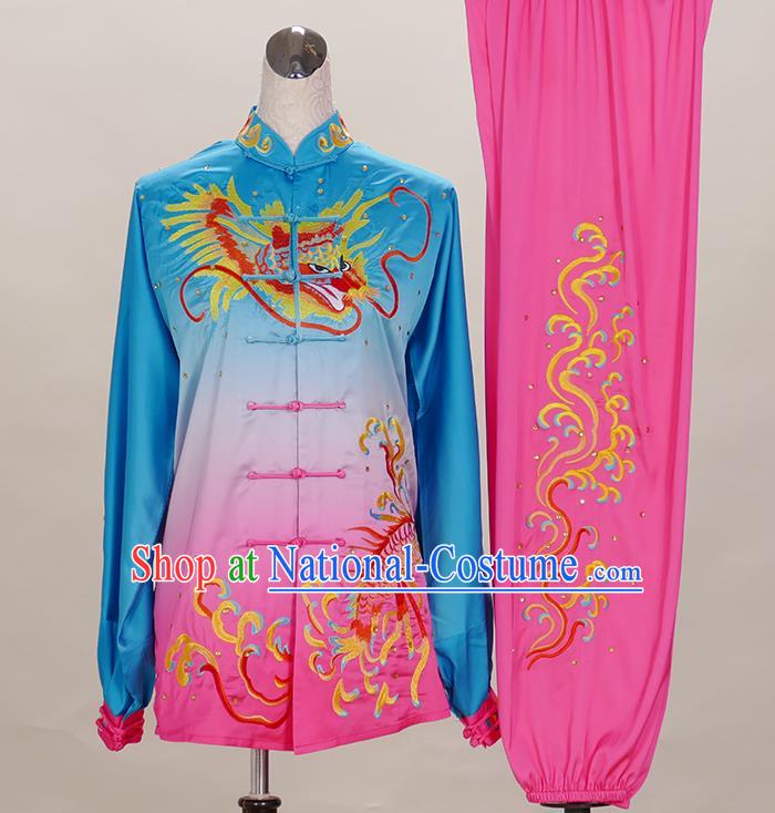 China Tai Chi Competition Embroidered Dragon Uniforms Martial Arts Garment Costumes Kung Fu Tai Ji Performance Suits