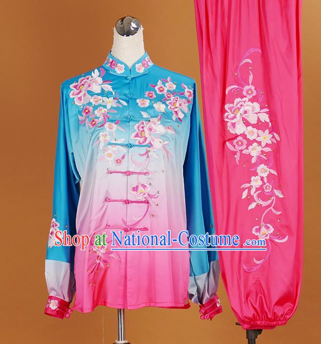 Chinese Wushu Competition Garment Costume Kung Fu Tai Chi Performance Suits Martial Arts Embroidered Flowers Outfits