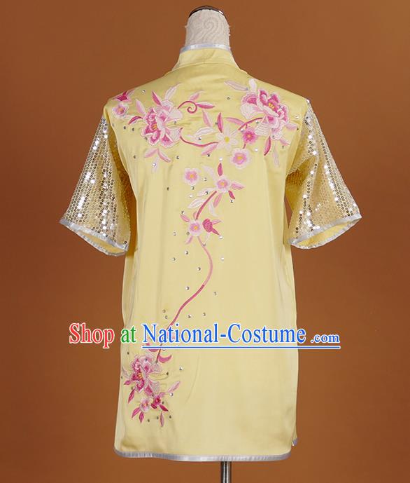 Chinese Kung Fu Tai Chi Performance Yellow Suits Martial Arts Short Sleeve Outfits Wushu Competition Garment Costume