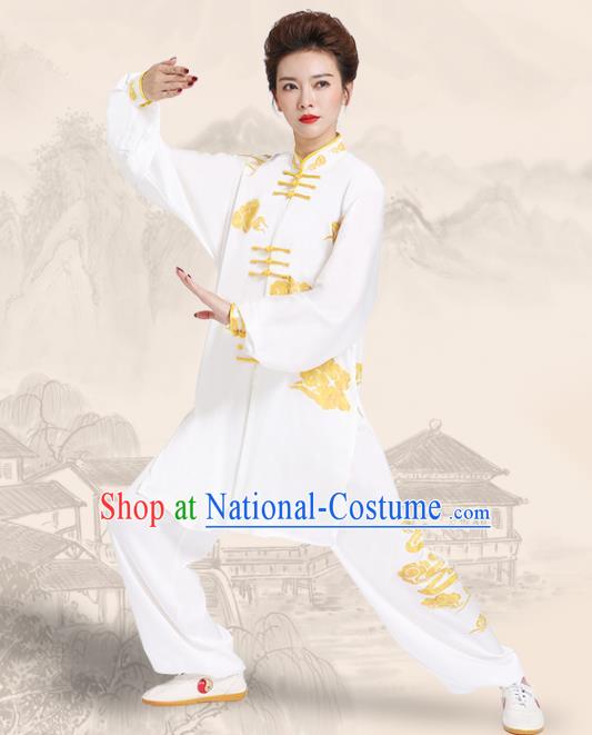 Chinese Kung Fu Wushu Competition Clothing Tai Chi Sword Performance Suits Martial Arts Printing White Outfits