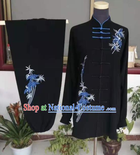 Chinese Kung Fu Tai Ji Embroidered Clothing Tai Chi Sword Performance Suits Martial Arts Competition Black Outfits