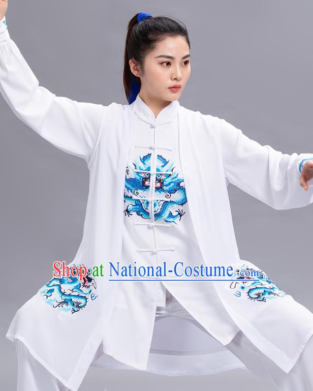 Chinese Tai Ji Chuan Embroidered Dragon Black Outfits Tai Chi Kung Fu Competition Clothing Martial Arts Performance Garments