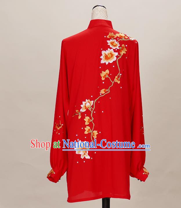 Chinese Kung Fu Wushu Competition Clothing Tai Chi Performance Red Suits Martial Arts Embroidered Mangnolia Outfits