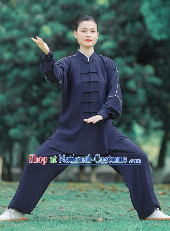 Chinese Martial Arts Garment Kungfu Performance Suits Tai Ji Chuan Navy Long Sleeve Outfits Tai Chi Group Competition Clothing