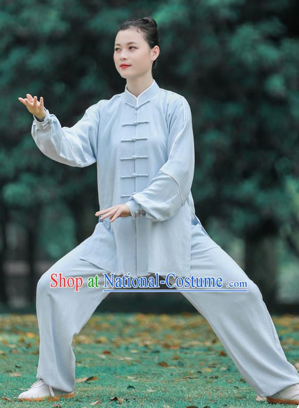 Chinese Tai Ji Chuan Blue Long Sleeve Outfits Tai Chi Group Performance Clothing Martial Arts Competition Garment Kung Fu Suits