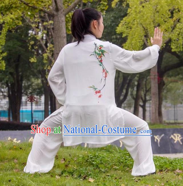 Chinese Kung Fu Wushu Competition Clothing Tai Chi Performance Suits Martial Arts Embroidered White Outfits