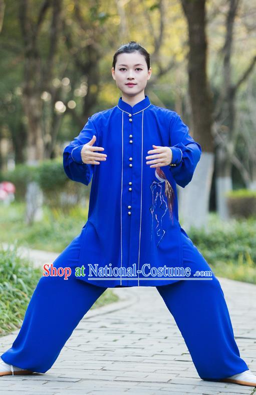 Chinese Tai Ji Competition Royalblue Outfits Tai Chi Group Performance Clothing Martial Arts Garment Kung Fu Suits