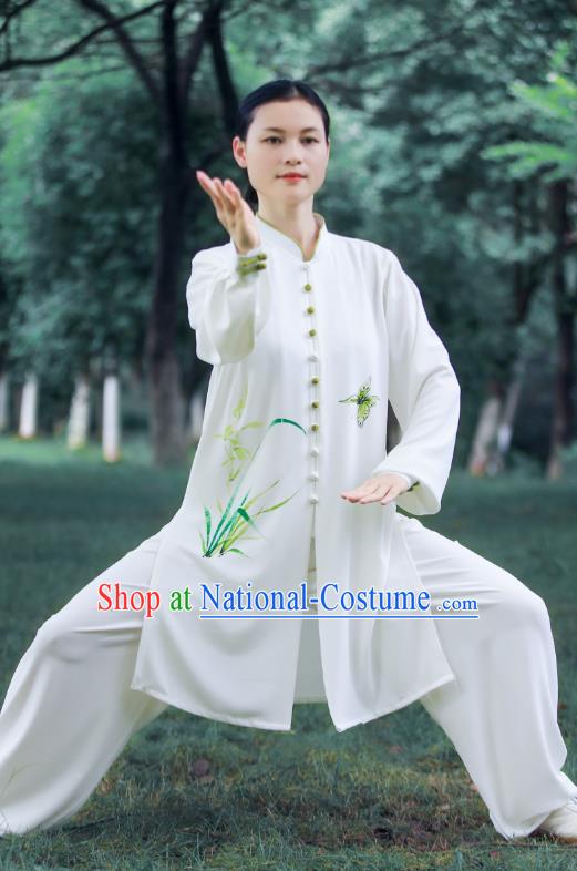 Chinese Tai Chi Group Performance Clothing Martial Arts Garment Kung Fu Suits Tai Ji Competition Painting Orchids Outfits