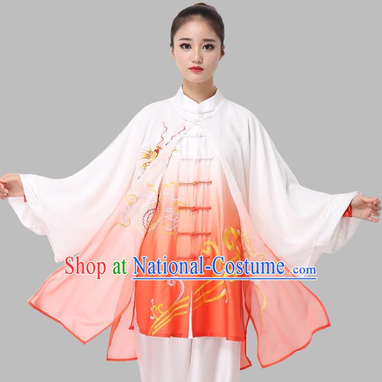 Chinese Tai Chi Clothing Martial Arts Garment Kung Fu Competition Embroidered Gradient Red Suits Tai Ji Performance Outfits