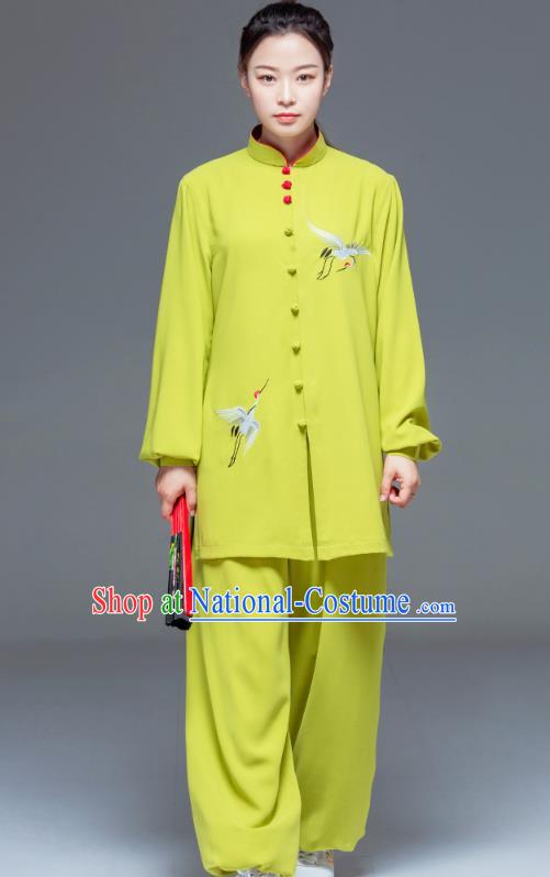 Chinese Tai Chi Clothing Martial Arts Performance Garment Kung Fu Competition Suits Embroidered Crane Green Outfits