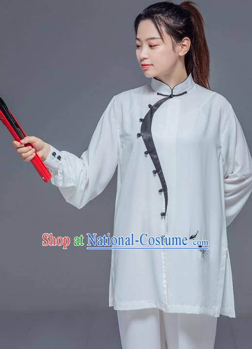 Chinese Martial Arts Embroidered White Outfits Tai Chi Clothing Performance Garment Kung Fu Competition Suits